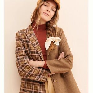 mixed media plaid/ tweed blazer